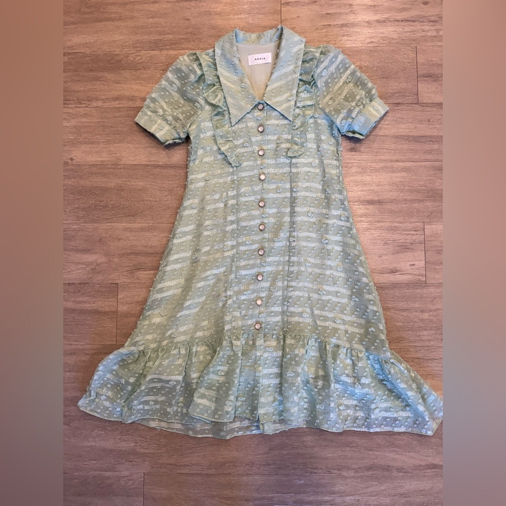 Adele Light Green Ruffled Button-Front Women's Dr… - image 1